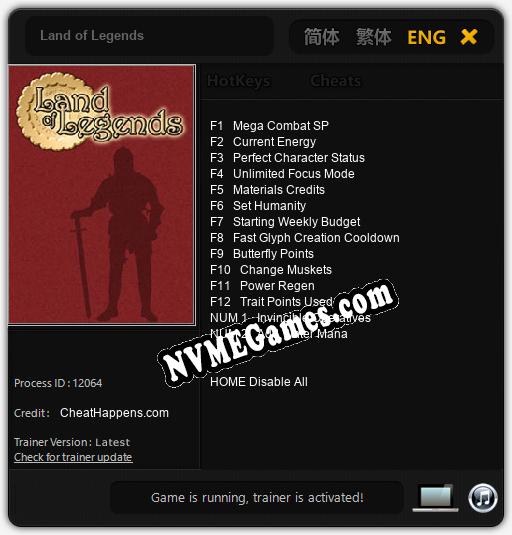 Treinador liberado para Land of Legends [v1.0.5]