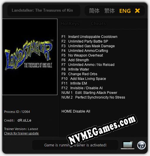 Treinador liberado para Landstalker: The Treasures of King Nole [v1.0.5]