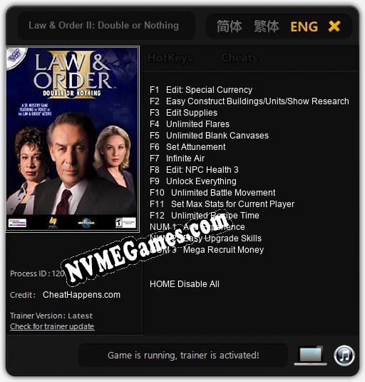 Law & Order II: Double or Nothing: Cheats, Trainer +15 [CheatHappens.com]