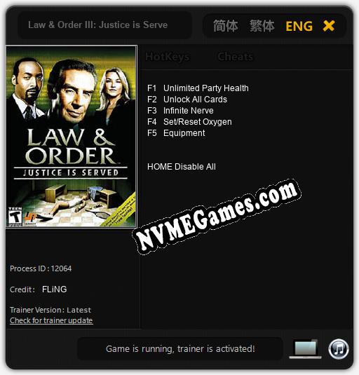 Law & Order III: Justice is Served: Cheats, Trainer +5 [FLiNG]