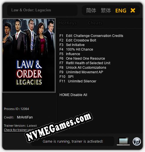 Law & Order: Legacies: Trainer +11 [v1.3]