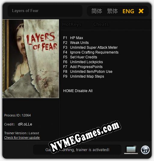 Treinador liberado para Layers of Fear [v1.0.1]