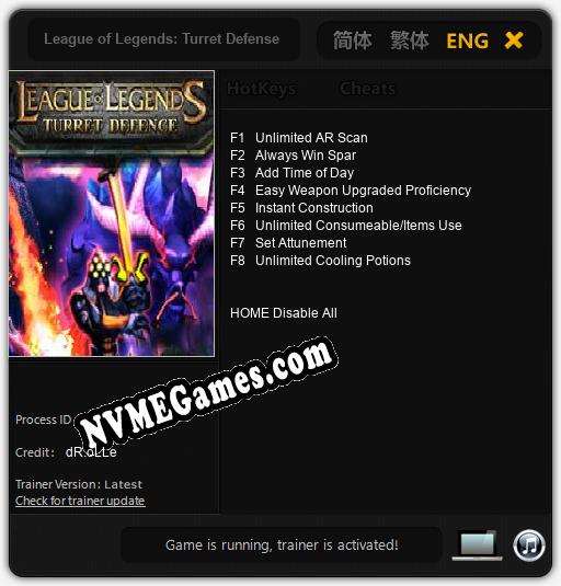 League of Legends: Turret Defense: Cheats, Trainer +8 [dR.oLLe]