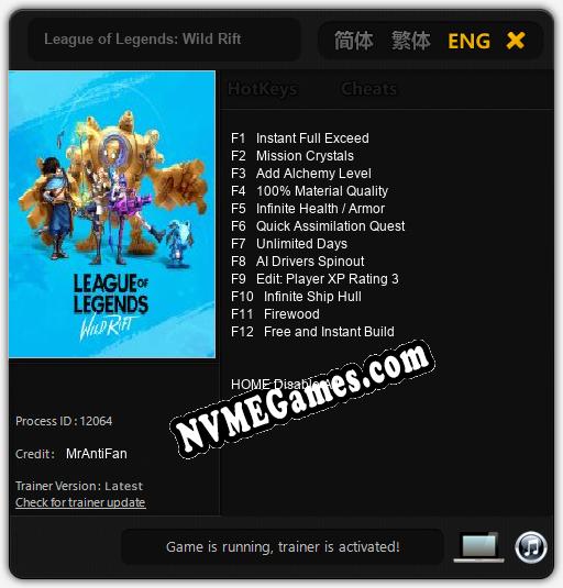 Treinador liberado para League of Legends: Wild Rift [v1.0.3]
