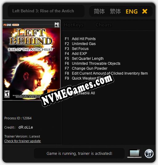 Left Behind 3: Rise of the Antichrist: Trainer +9 [v1.4]