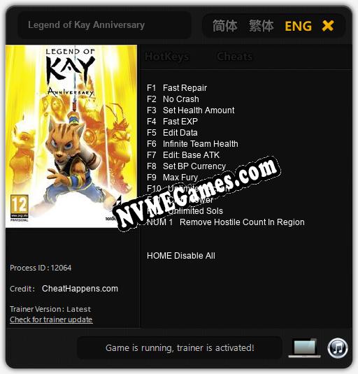 Treinador liberado para Legend of Kay Anniversary [v1.0.2]