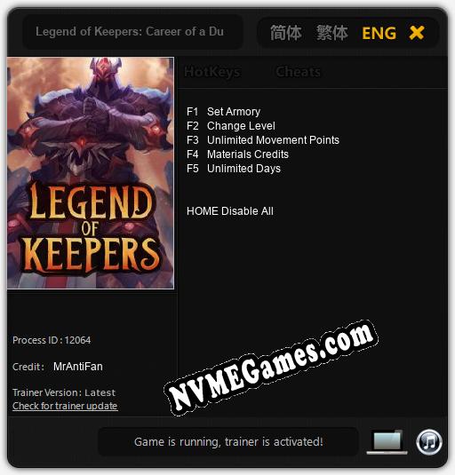 Legend of Keepers: Career of a Dungeon Master: Treinador (V1.0.89)