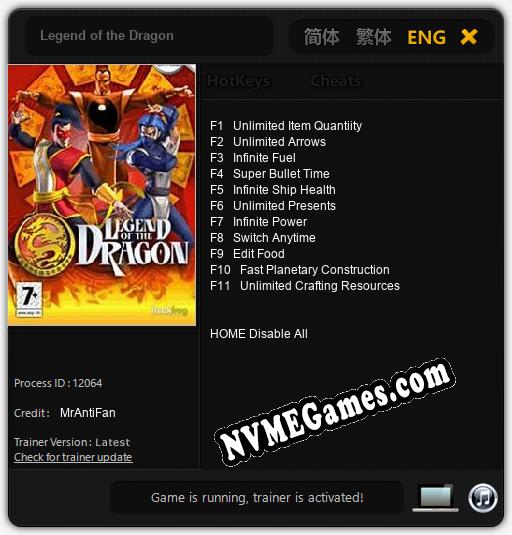 Treinador liberado para Legend of the Dragon [v1.0.2]