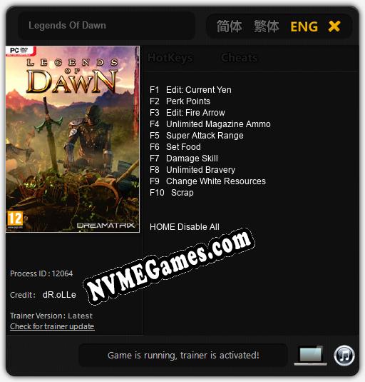 Treinador liberado para Legends Of Dawn [v1.0.6]