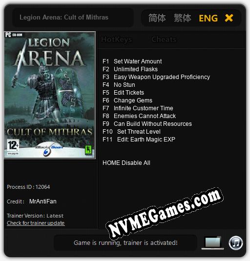 Treinador liberado para Legion Arena: Cult of Mithras [v1.0.2]