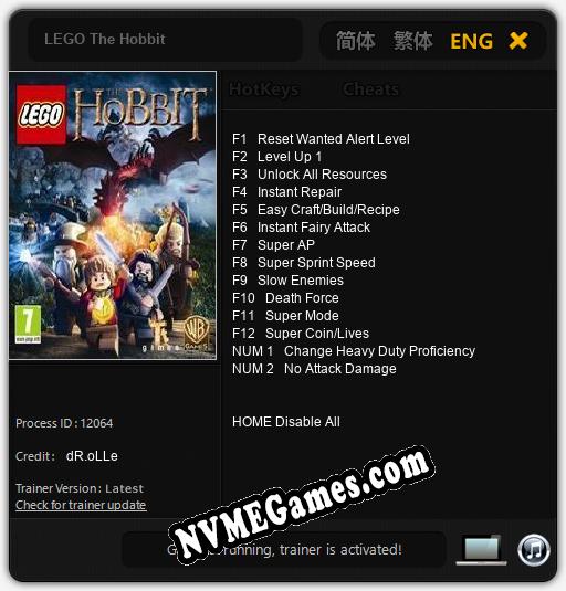 Treinador liberado para LEGO The Hobbit [v1.0.4]