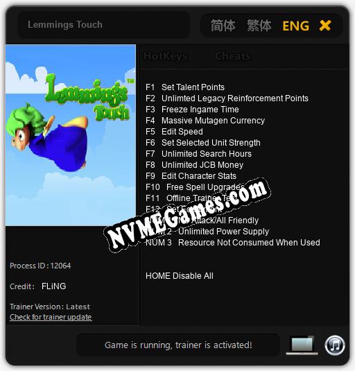 Lemmings Touch: Treinador (V1.0.61)