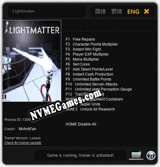 Lightmatter: Cheats, Trainer +15 [MrAntiFan]