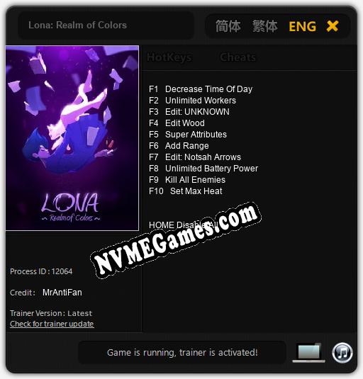 Lona: Realm of Colors: Treinador (V1.0.19)