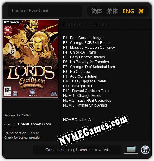 Lords of EverQuest: Treinador (V1.0.97)