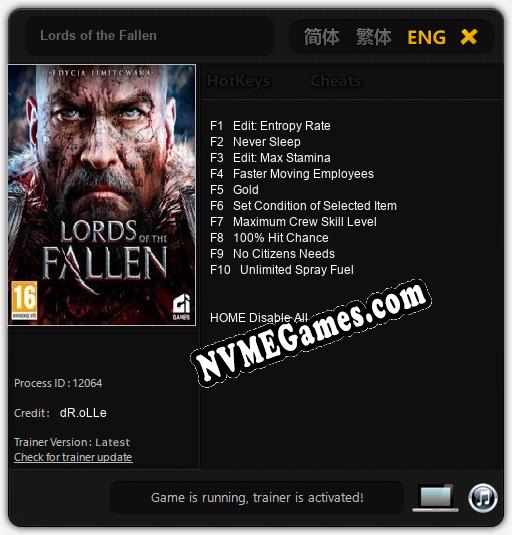 Lords of the Fallen: Trainer +10 [v1.9]