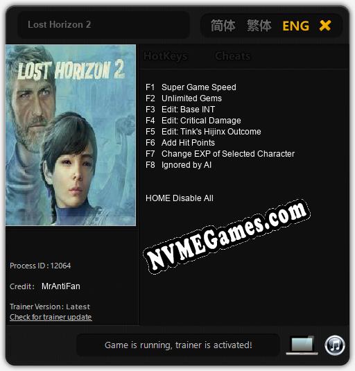 Lost Horizon 2: Treinador (V1.0.8)