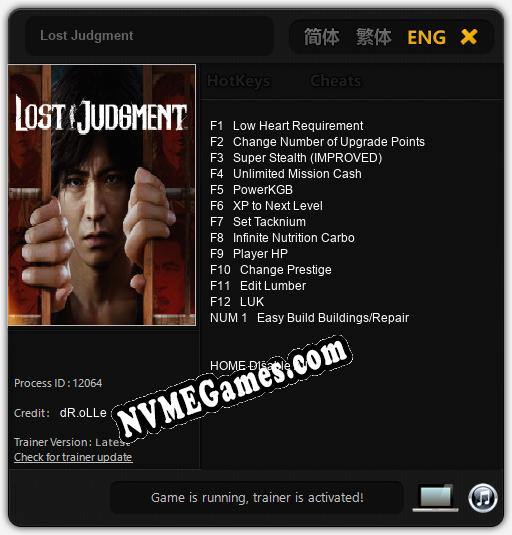 Treinador liberado para Lost Judgment [v1.0.3]