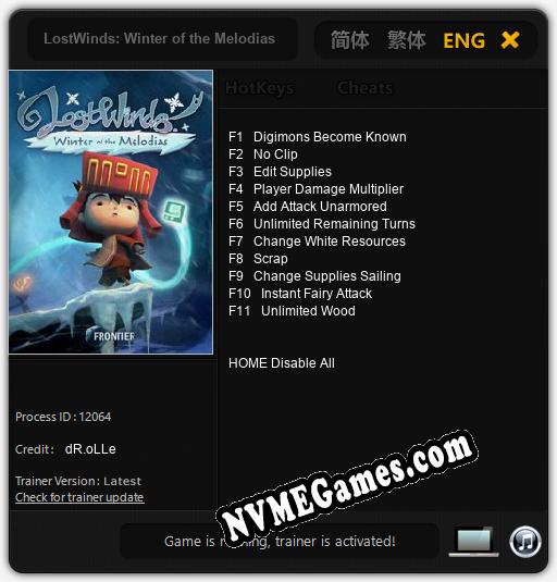 LostWinds: Winter of the Melodias: Trainer +11 [v1.3]