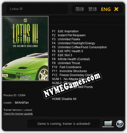 Treinador liberado para Lotus III [v1.0.4]