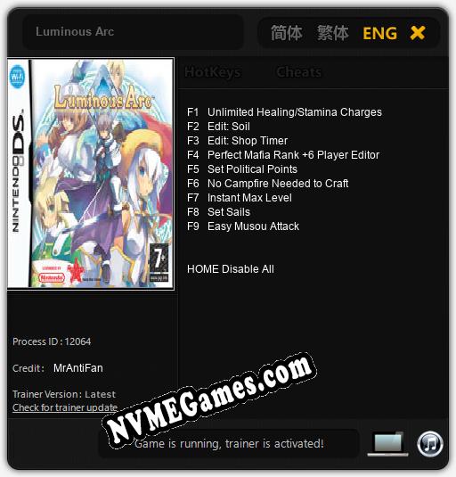 Luminous Arc: Treinador (V1.0.51)