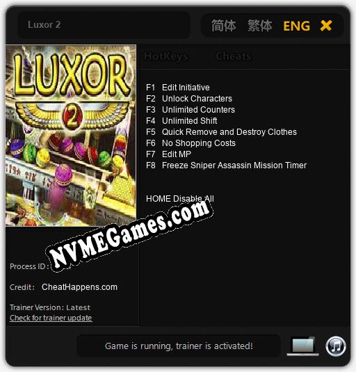 Treinador liberado para Luxor 2 [v1.0.1]