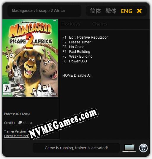 Madagascar: Escape 2 Africa: Cheats, Trainer +6 [dR.oLLe]