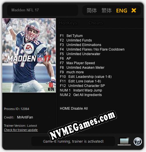 Madden NFL 17: Trainer +14 [v1.8]