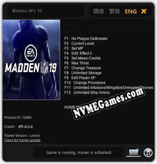 Madden NFL 19: Cheats, Trainer +12 [dR.oLLe]