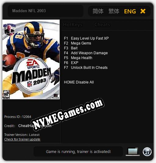 Madden NFL 2003: Trainer +7 [v1.1]