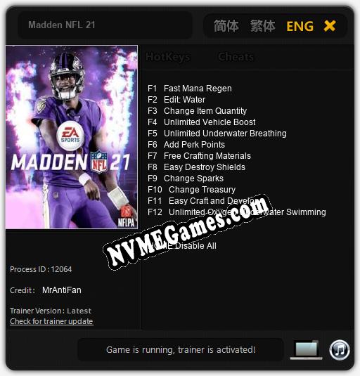 Madden NFL 21: Cheats, Trainer +12 [MrAntiFan]