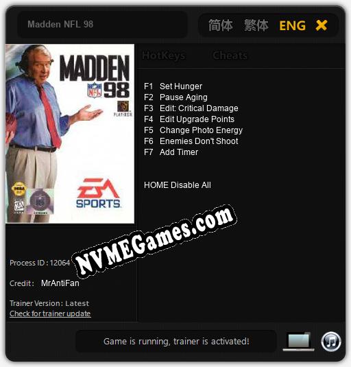 Madden NFL 98: Treinador (V1.0.37)