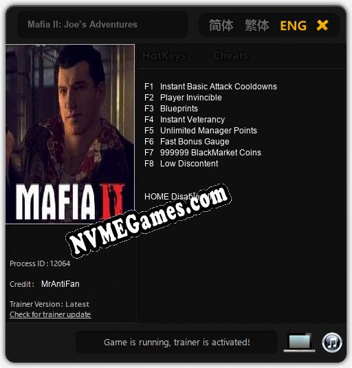 Mafia II: Joe’s Adventures: Cheats, Trainer +8 [MrAntiFan]