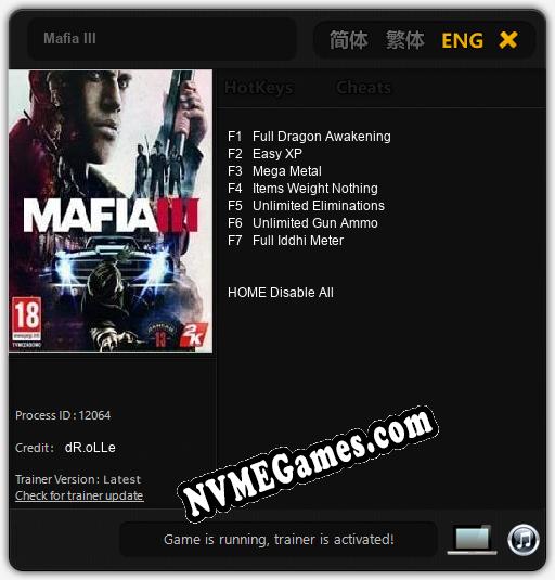 Mafia III: Trainer +7 [v1.7]