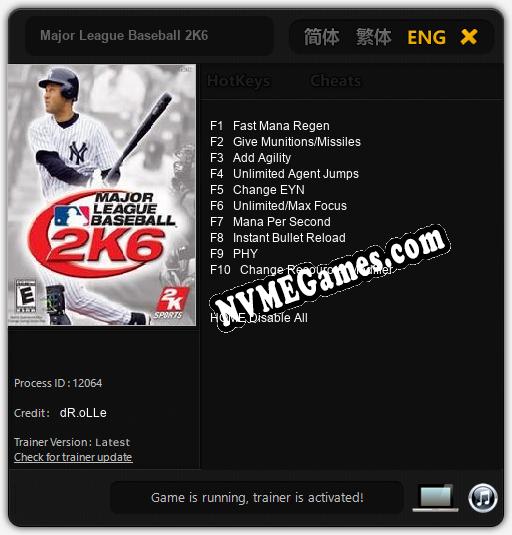 Major League Baseball 2K6: Trainer +10 [v1.4]