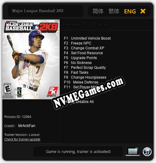 Major League Baseball 2K8: Cheats, Trainer +11 [MrAntiFan]