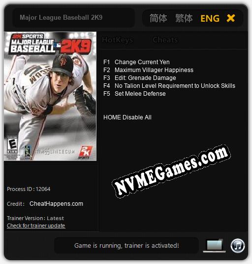 Major League Baseball 2K9: Trainer +5 [v1.7]