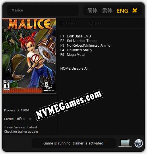 Malice: Treinador (V1.0.11)