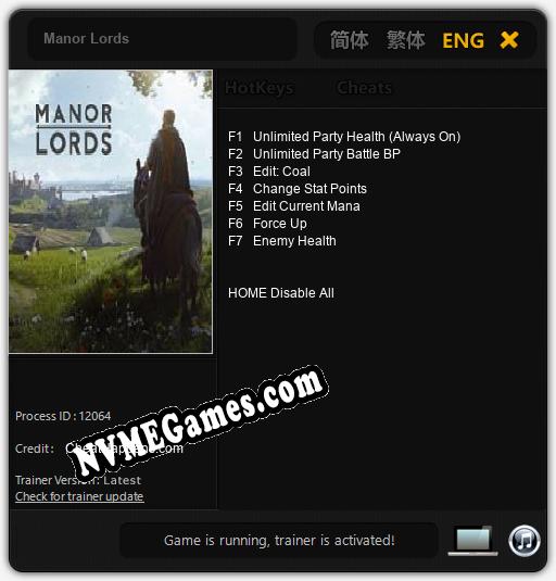 Treinador liberado para Manor Lords [v1.0.9]