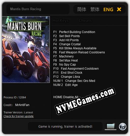 Mantis Burn Racing: Trainer +14 [v1.8]