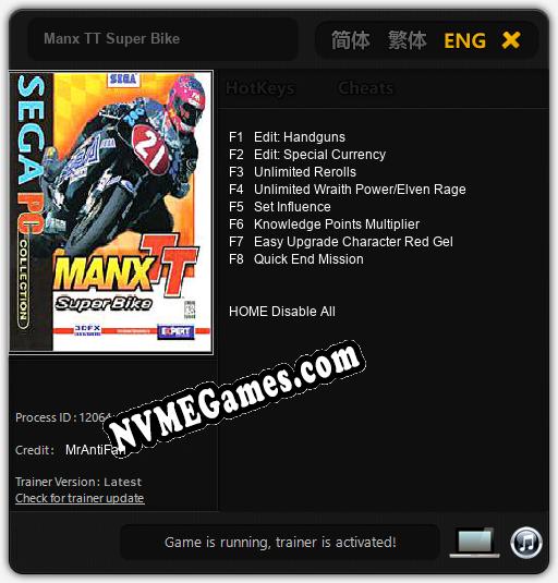 Manx TT Super Bike: Trainer +8 [v1.5]