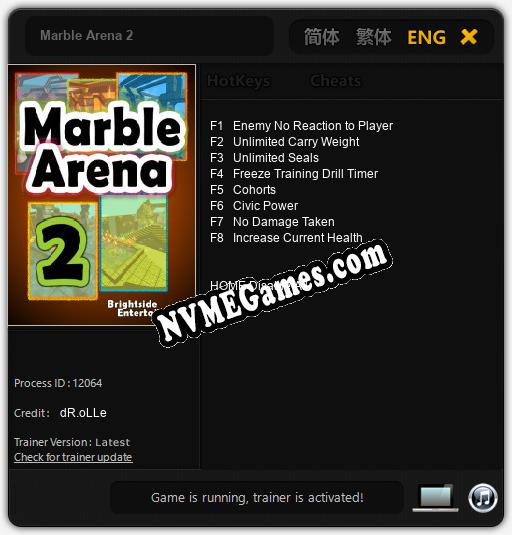 Marble Arena 2: Trainer +8 [v1.2]