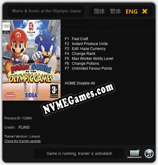 Treinador liberado para Mario & Sonic at the Olympic Games [v1.0.6]