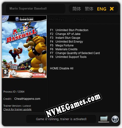 Mario Superstar Baseball: Cheats, Trainer +8 [CheatHappens.com]