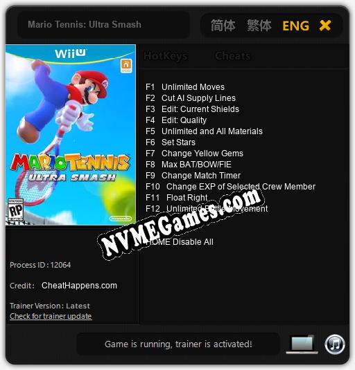 Mario Tennis: Ultra Smash: Trainer +12 [v1.1]