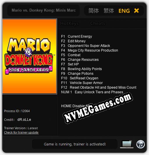 Mario vs. Donkey Kong: Minis March Again!: Cheats, Trainer +13 [dR.oLLe]