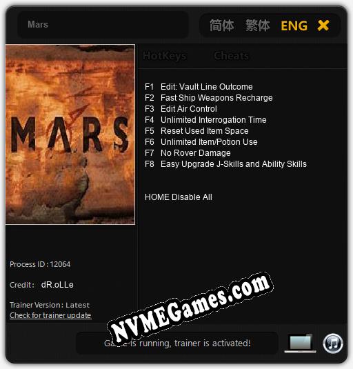 Mars: Trainer +8 [v1.8]