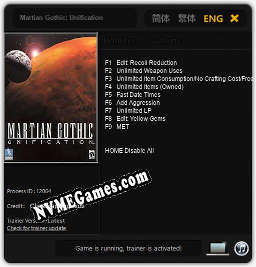 Treinador liberado para Martian Gothic: Unification [v1.0.5]