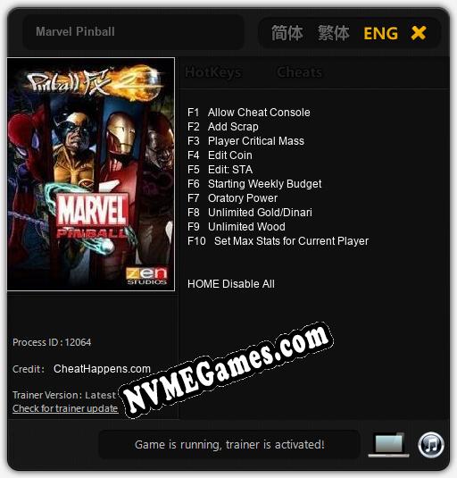 Marvel Pinball: Trainer +10 [v1.4]