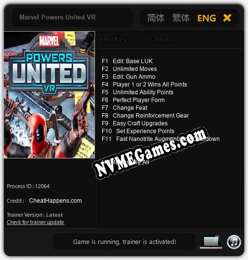 Marvel Powers United VR: Trainer +11 [v1.8]